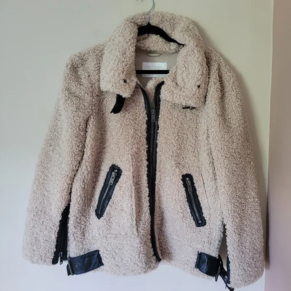 Zara Contrasting Faux Fur Shearling Jacket - Picture 5 of 13